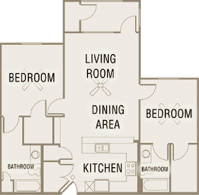 B1 - Two Bedroom / Two Bath - 1,064 Sq. Ft.*