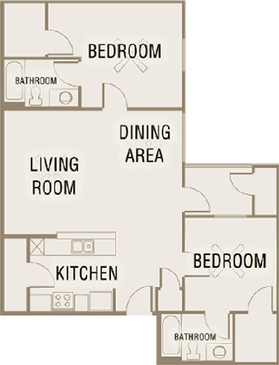 B2 - Two Bedroom / Two Bath - 1,064 Sq. Ft.*