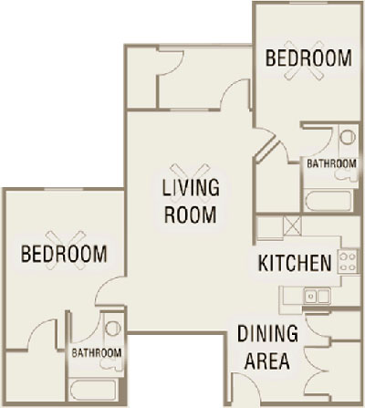 B5 - Two Bedroom / Two Bath - 1,052 Sq. Ft.*
